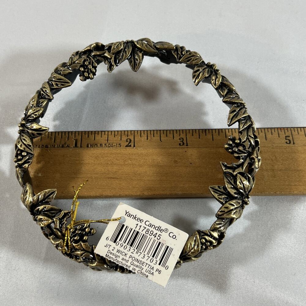 Yankee Candle 2 Wick Poinsettia Floral Illuma Lid Jar Topper Enameled Brass Top - Picture 4 of 4